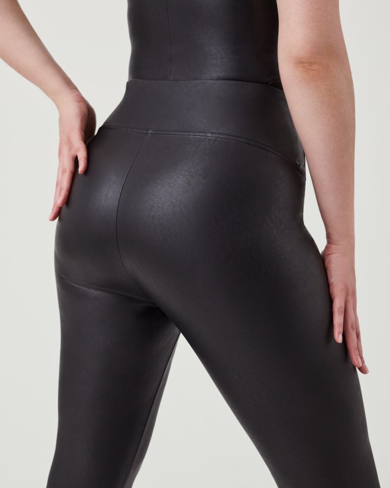 Kalhoty Spanx Læder-Like Front Slit Hubená Černé | 3102968-EI