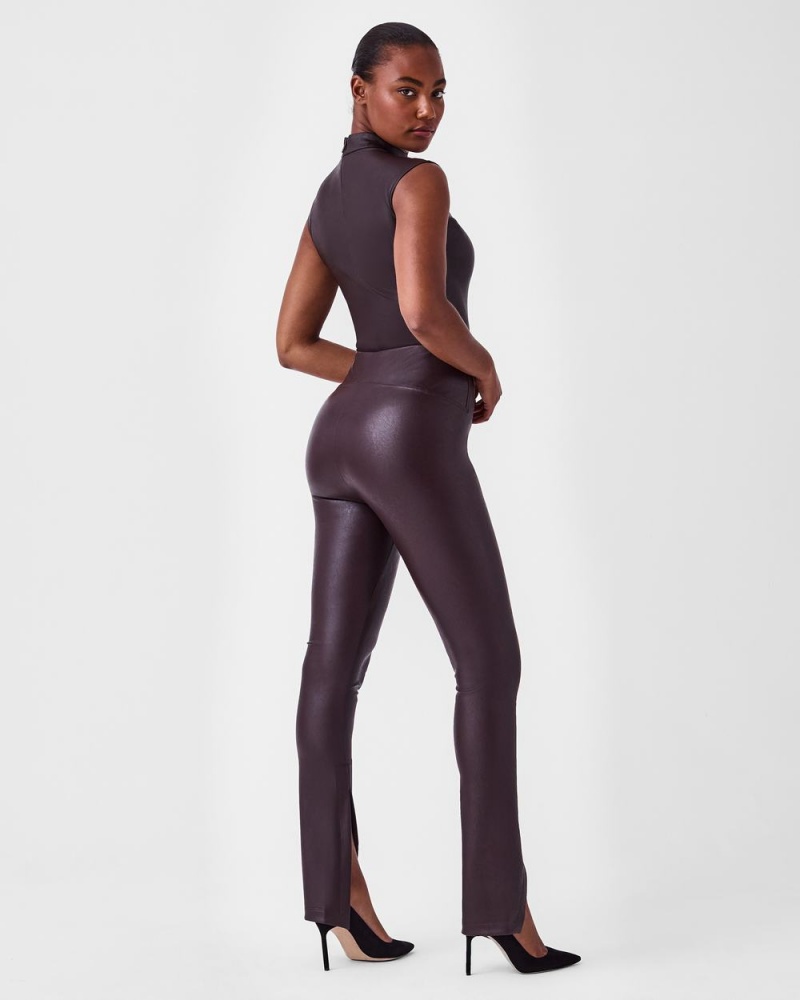 Kalhoty Spanx Læder-Like Front Slit Hubená Růžové Čokolády | 1604387-RM
