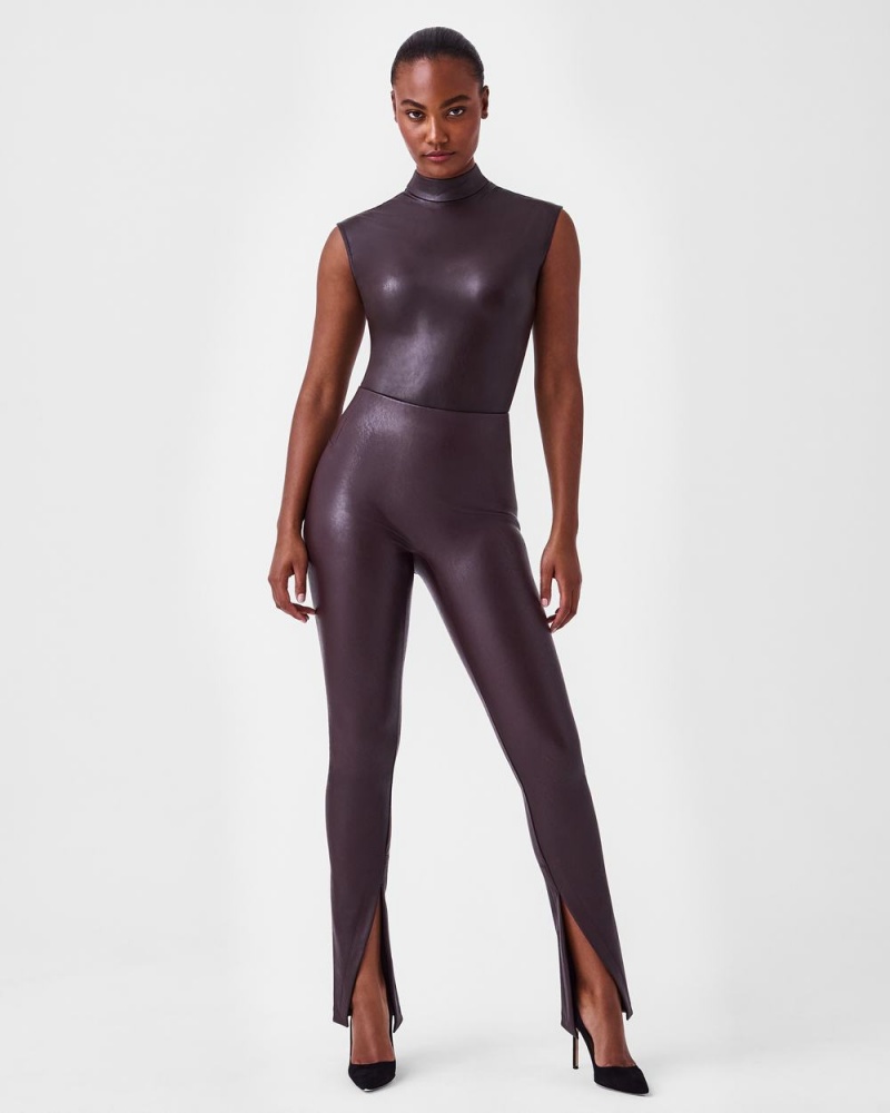 Kalhoty Spanx Læder-Like Front Slit Hubená Růžové Čokolády | 1604387-RM
