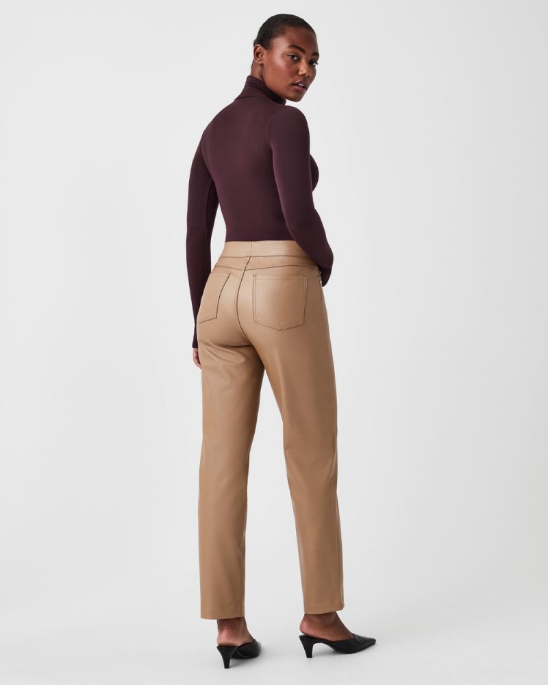 Kalhoty Spanx Læder-Like Slim Rovný Toffee | 2416598-YR