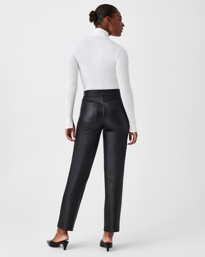 Kalhoty Spanx Læder-Like Slim Rovný Černé | 7209158-TN
