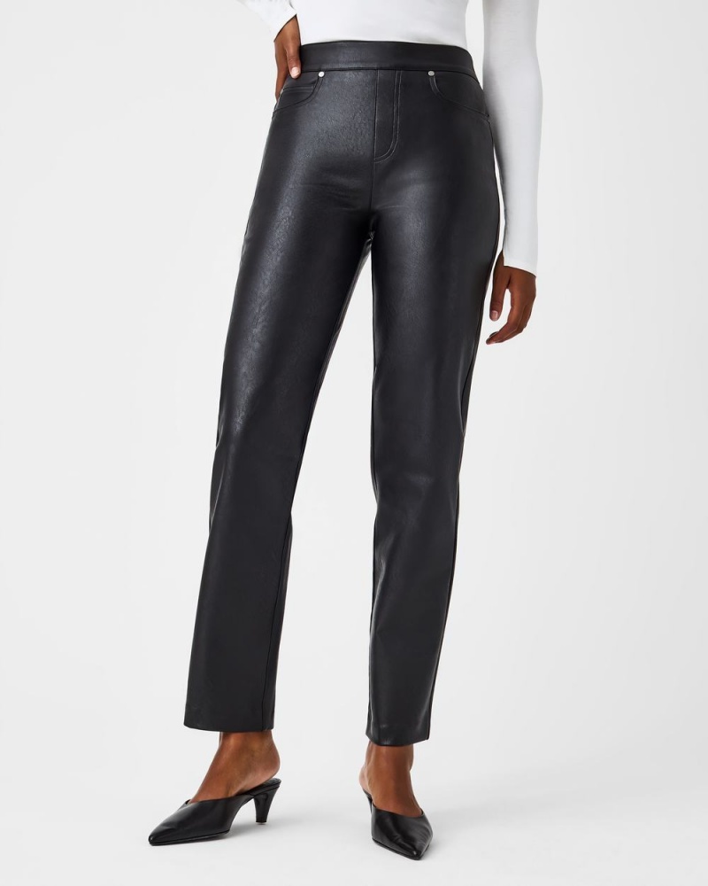 Kalhoty Spanx Læder-Like Slim Rovný Černé | 7209158-TN