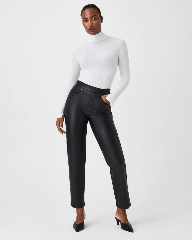 Kalhoty Spanx Læder-Like Slim Rovný Černé | 7209158-TN
