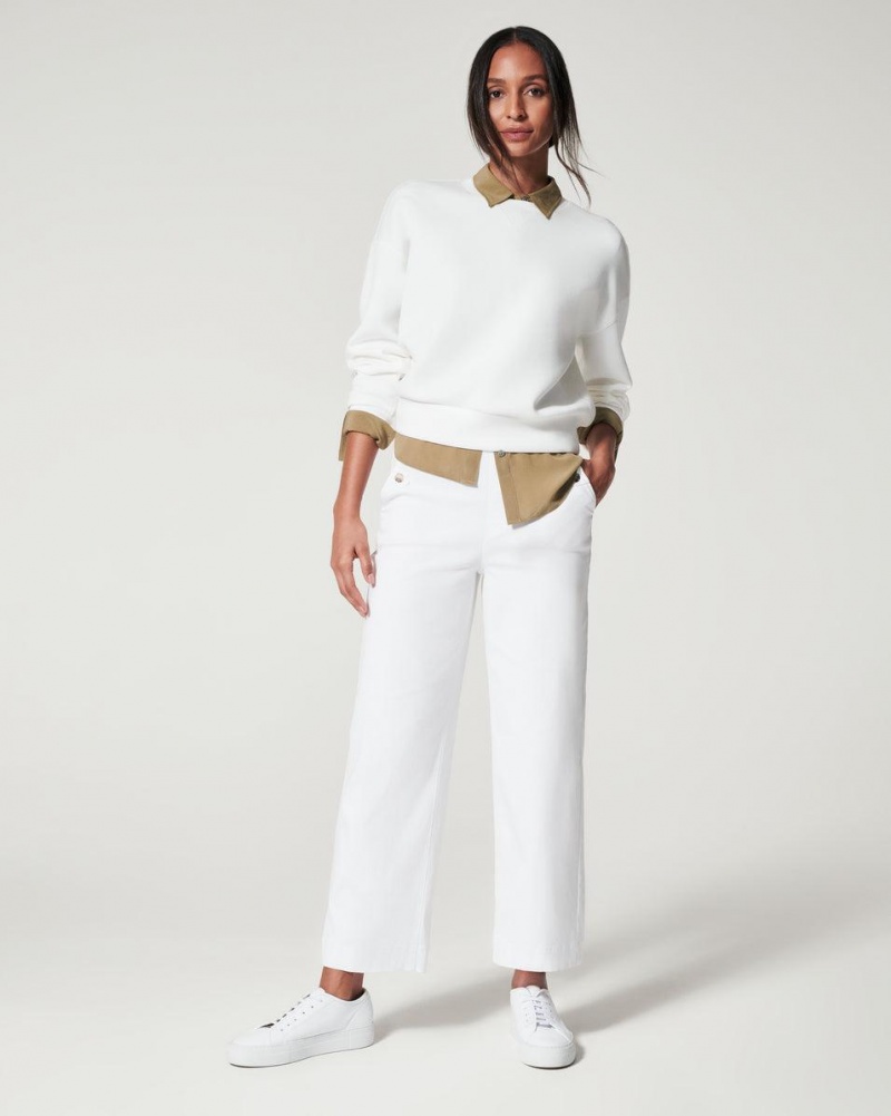 Kalhoty Spanx Stretch Twill Cropped Široké Leg Bílé | 6502781-ZT