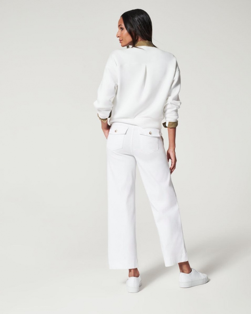 Kalhoty Spanx Stretch Twill Cropped Široké Leg Bílé | 6502781-ZT