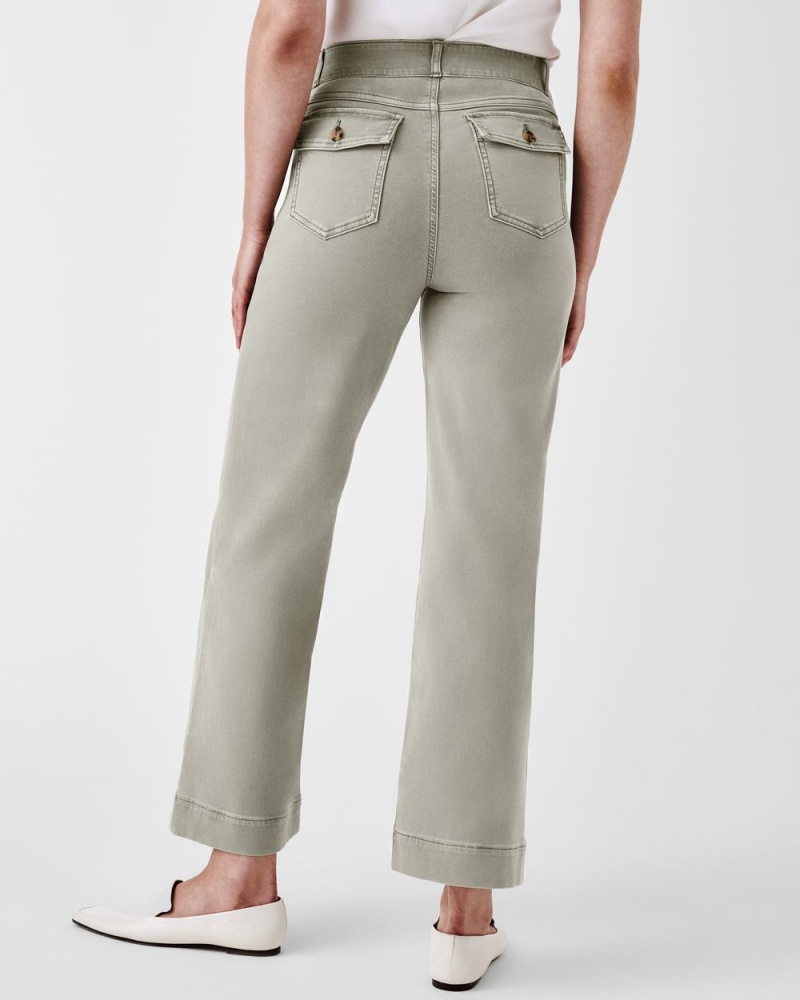 Kalhoty Spanx Stretch Twill Cropped Široké Leg Olivy Zelené | 0527634-MZ