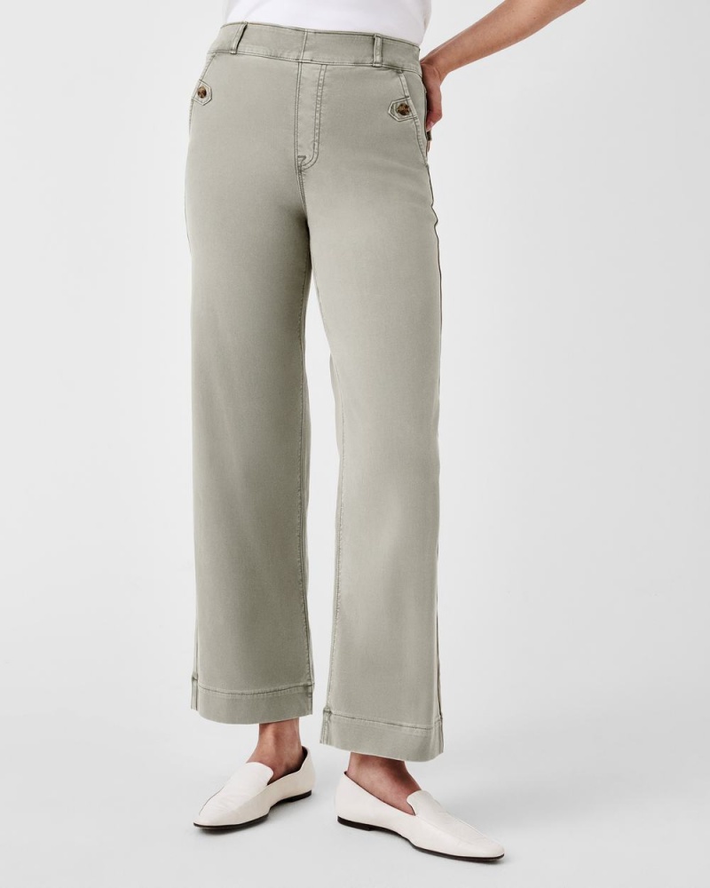 Kalhoty Spanx Stretch Twill Cropped Široké Leg Olivy Zelené | 0527634-MZ