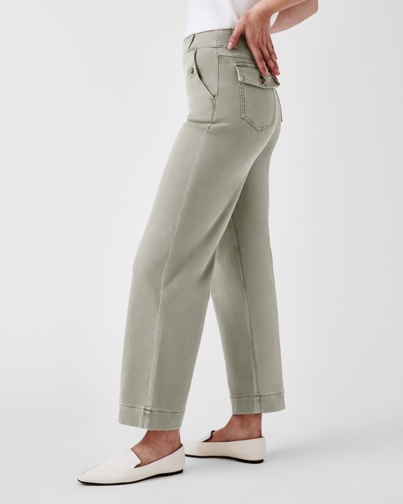 Kalhoty Spanx Stretch Twill Cropped Široké Leg Olivy Zelené | 0527634-MZ