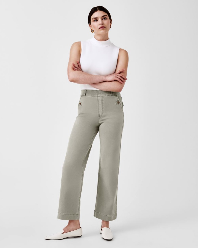 Kalhoty Spanx Stretch Twill Cropped Široké Leg Olivy Zelené | 0527634-MZ