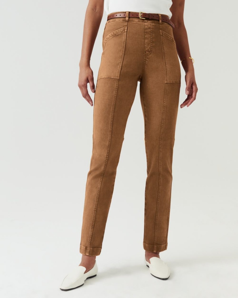 Kalhoty Spanx Stretch Twill Rovný Leg Hnědé | 3248106-XC