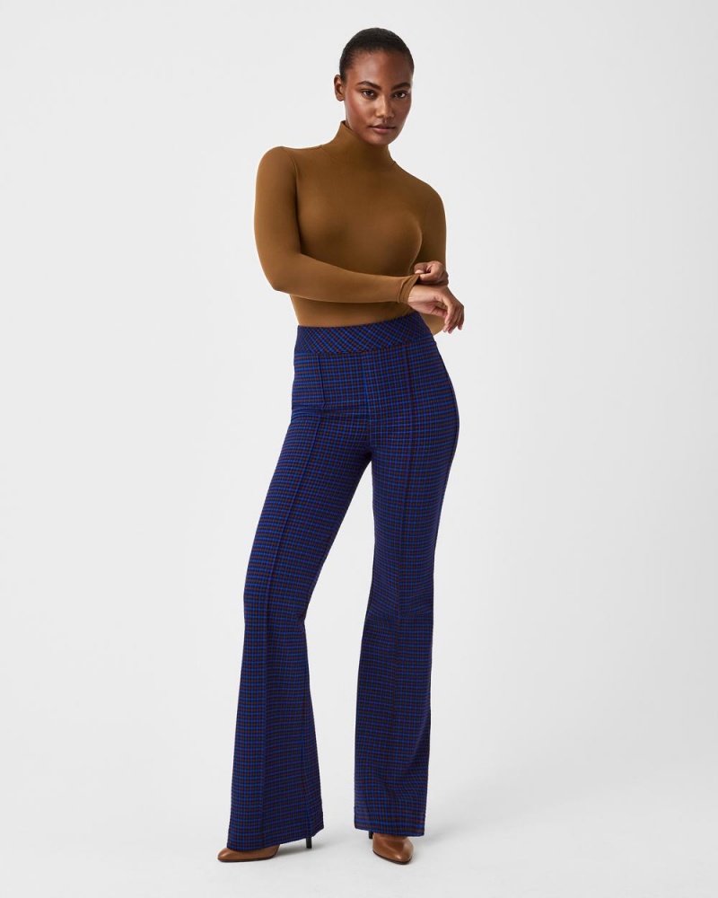 Kalhoty Spanx The Perfect Pant, Hi-Rise Flare in Houndstooth Jacquard Blankyt Hnědé | 7850329-SF