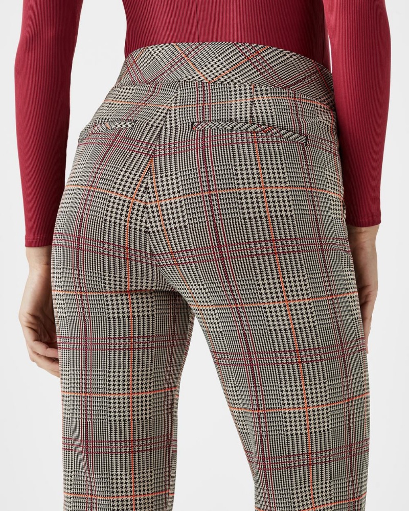 Kalhoty Spanx The Perfect Pant, Kick Flare in Orange Pop Plaid Jacquard Oranžové | 8574209-IW