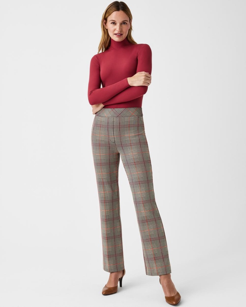 Kalhoty Spanx The Perfect Pant, Kick Flare in Orange Pop Plaid Jacquard Oranžové | 8574209-IW