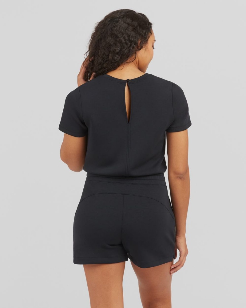Kombinéza Spanx AirEssentials Krátké Sleeve Romper Černé | 1425038-CW
