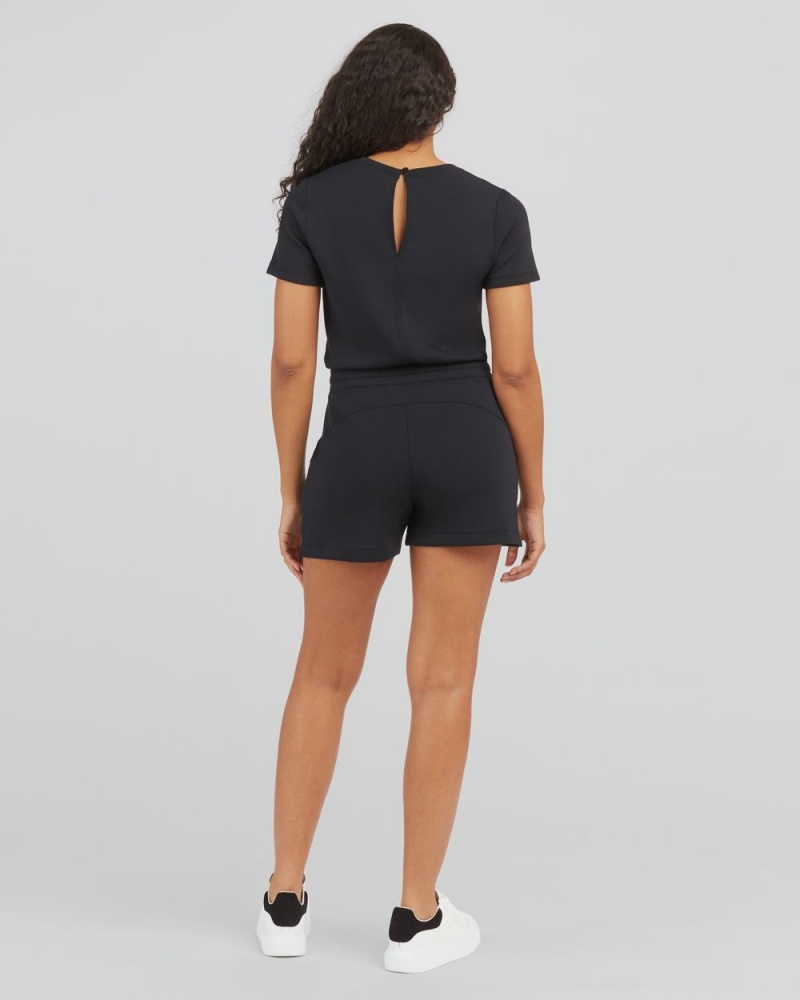 Kombinéza Spanx AirEssentials Krátké Sleeve Romper Černé | 1425038-CW
