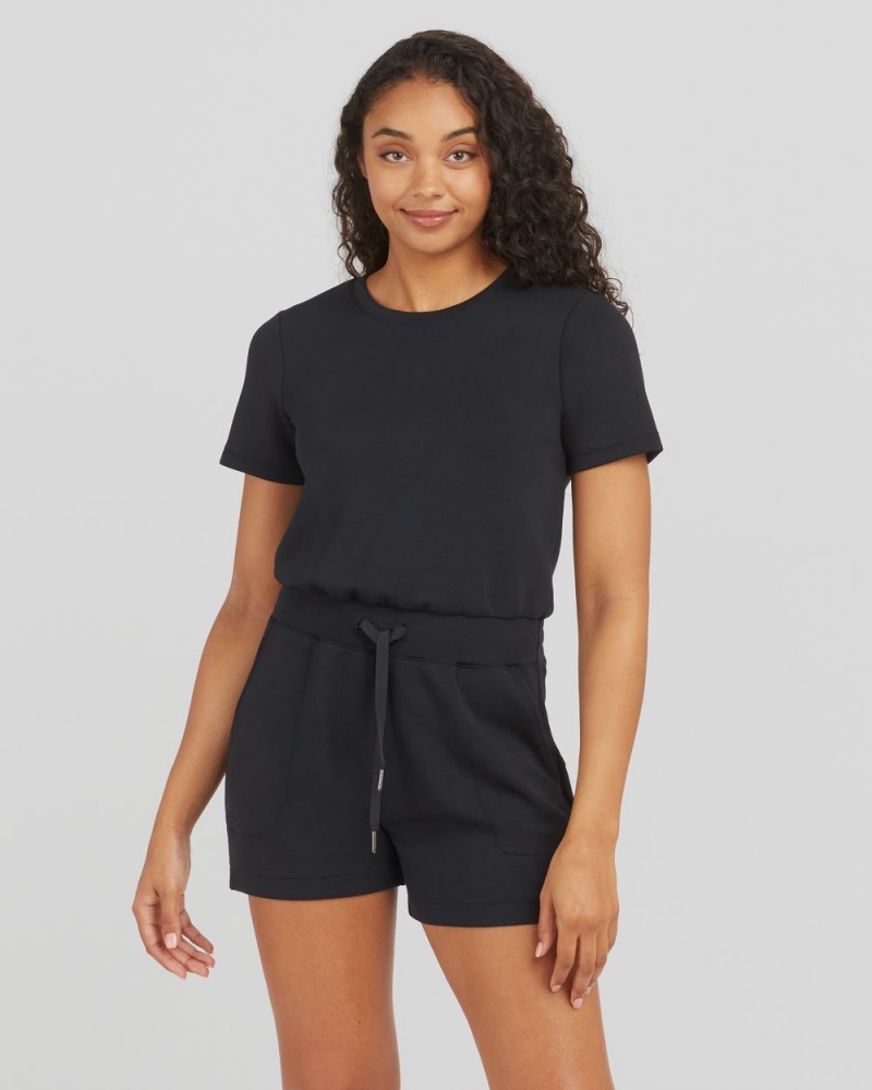 Kombinéza Spanx AirEssentials Krátké Sleeve Romper Černé | 1425038-CW