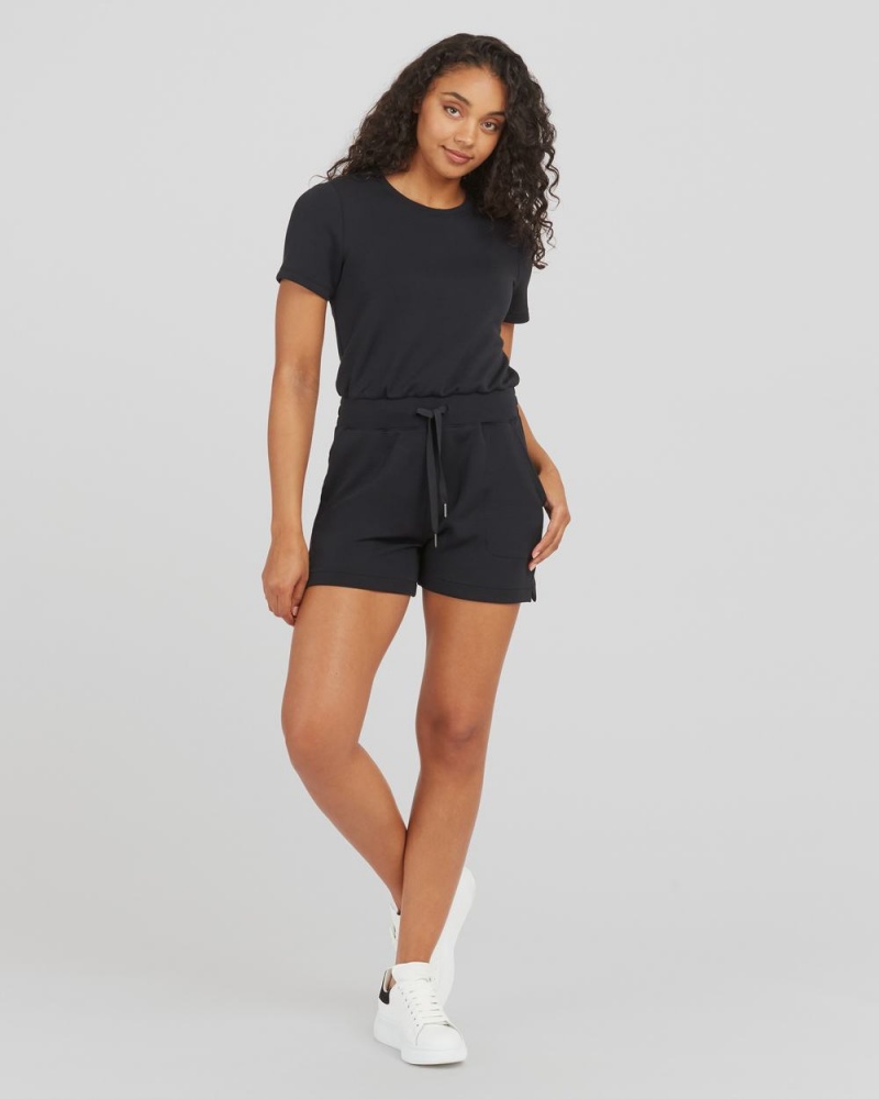 Kombinéza Spanx AirEssentials Krátké Sleeve Romper Černé | 1425038-CW