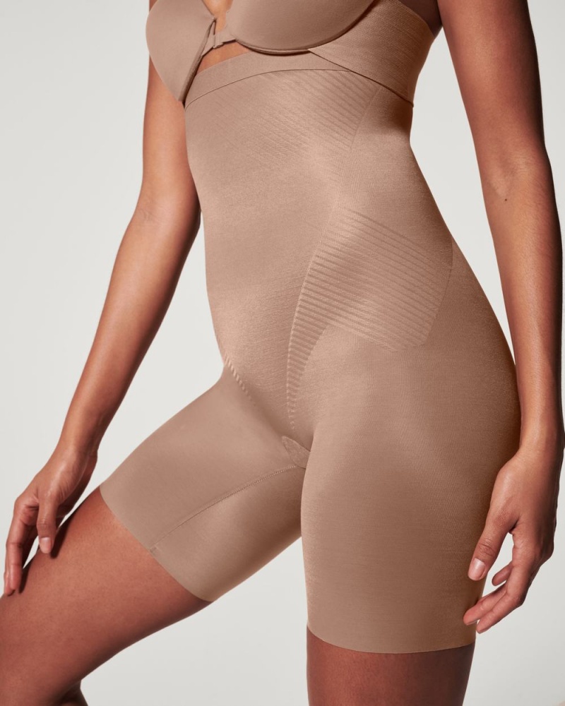 Kraťasy Spanx Thinstincts® 2.0 High-Waisted Mid-Thigh Cafe Au Lait | 3641298-TW