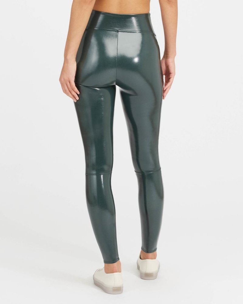 Legíny Spanx Faux Lakovaná Læder Tmavě Zelene | 0487539-CM