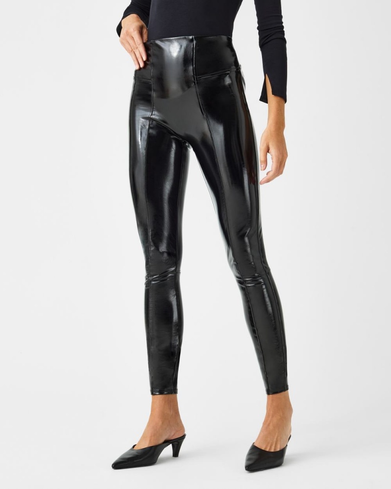 Legíny Spanx Faux Lakovaná Læder Černé | 4385017-NY