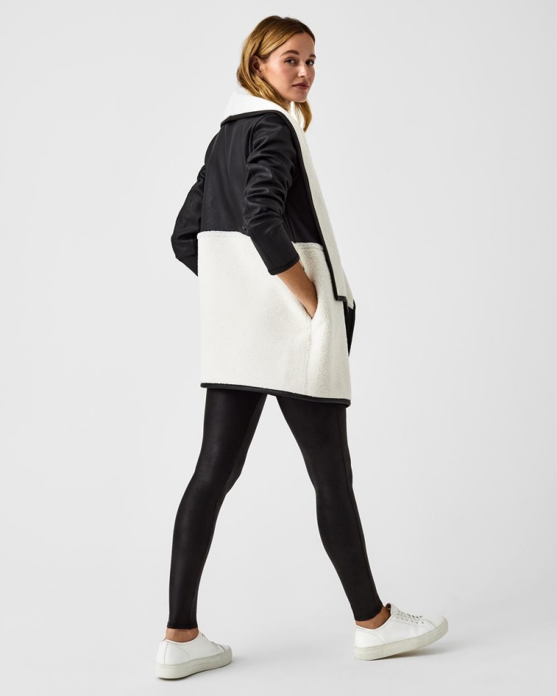 Legíny Spanx Faux Læder Fleece-Podšité Černé | 3029751-KN