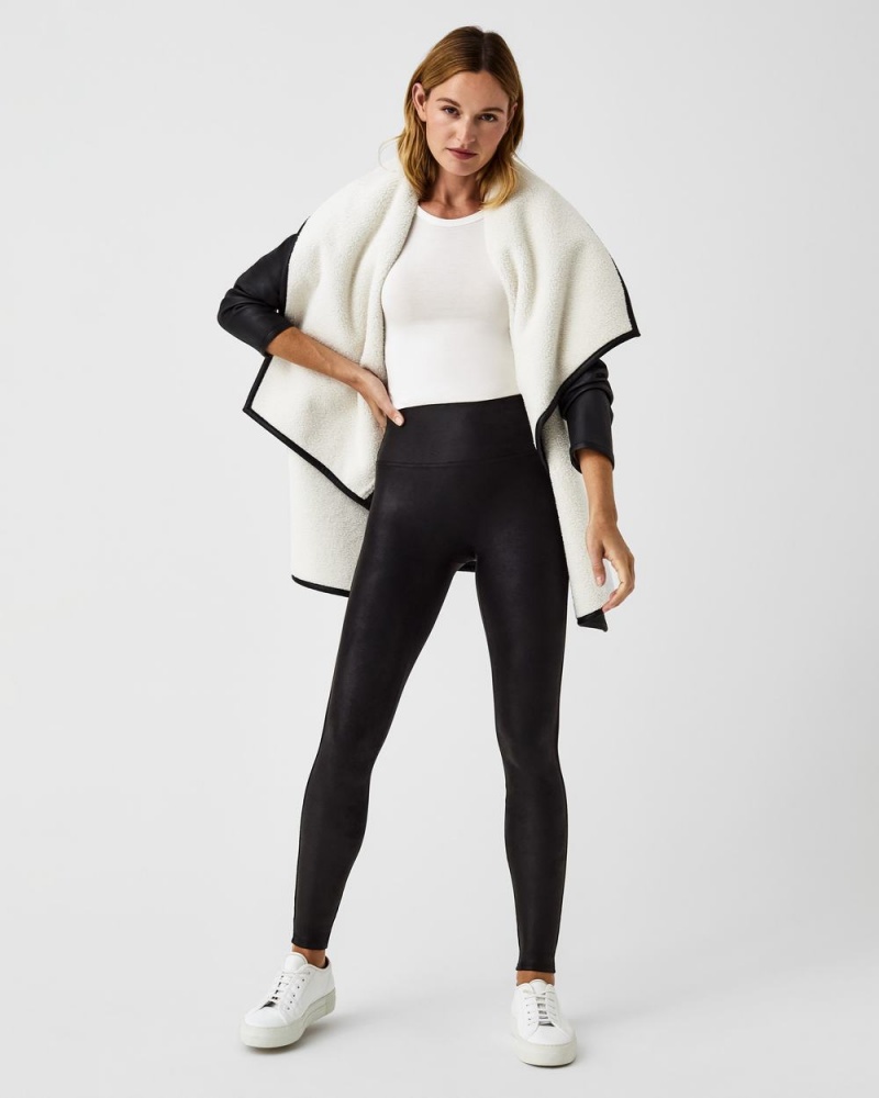 Legíny Spanx Faux Læder Fleece-Podšité Černé | 3029751-KN