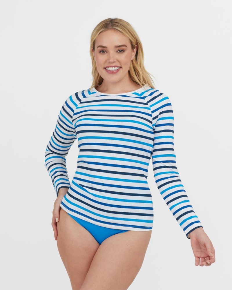 Plavky Spanx Long Sleeve Swim Shirt Proužek Blankyt | 1968704-DL