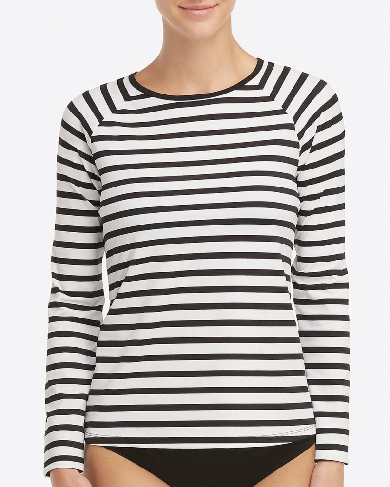 Plavky Spanx Long Sleeve Swim Shirt Černé Bílé Proužek | 6027483-OW