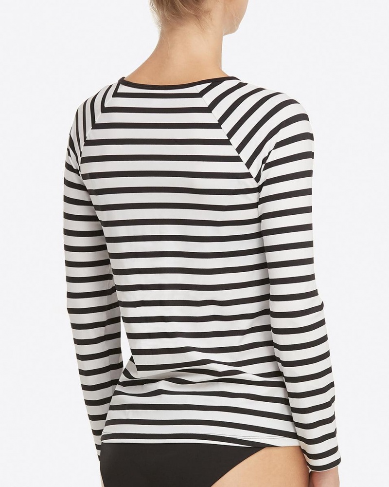Plavky Spanx Long Sleeve Swim Shirt Černé Bílé Proužek | 6027483-OW