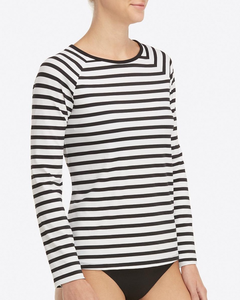 Plavky Spanx Long Sleeve Swim Shirt Černé Bílé Proužek | 6027483-OW