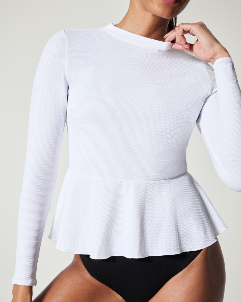 Plavky Spanx Pique Long Sleeve Swim Shirt Bílé | 4371956-ZM