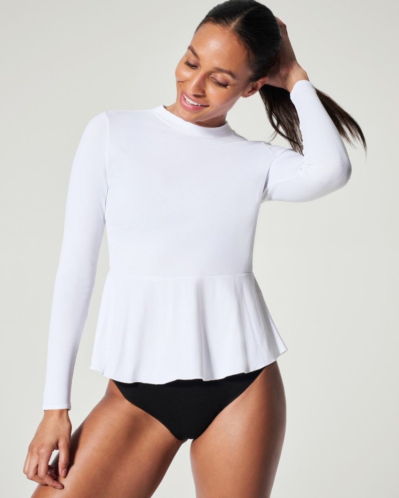 Plavky Spanx Pique Long Sleeve Swim Shirt Bílé | 4371956-ZM