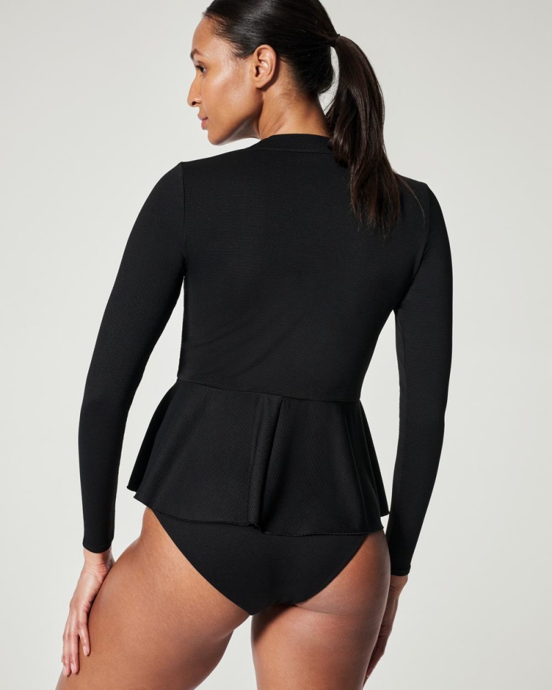 Plavky Spanx Pique Long Sleeve Swim Shirt Černé | 3546801-JR