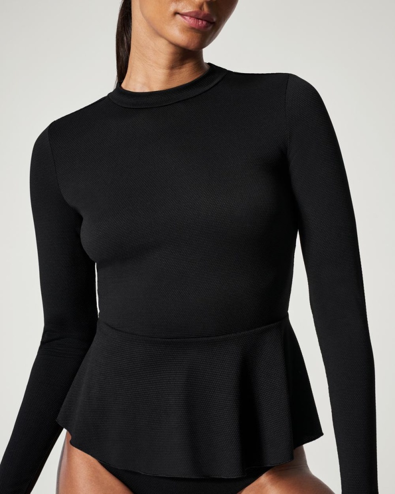 Plavky Spanx Pique Long Sleeve Swim Shirt Černé | 3546801-JR
