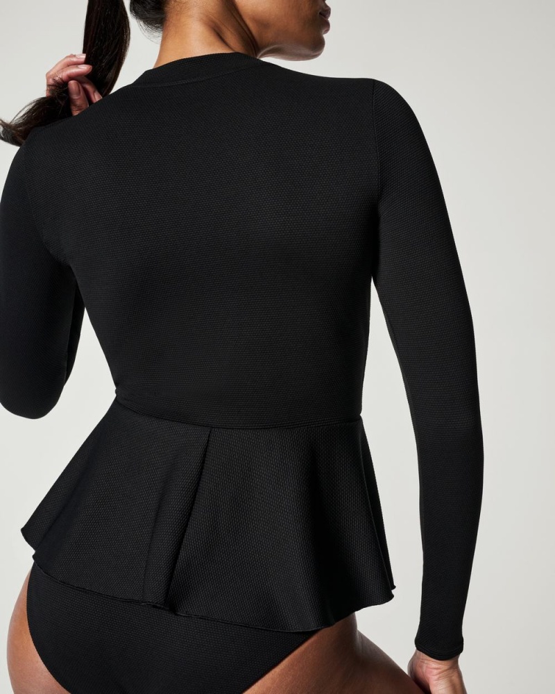 Plavky Spanx Pique Long Sleeve Swim Shirt Černé | 3546801-JR