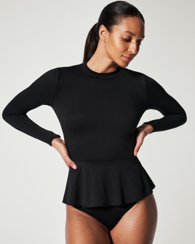 Plavky Spanx Pique Long Sleeve Swim Shirt Černé | 3546801-JR