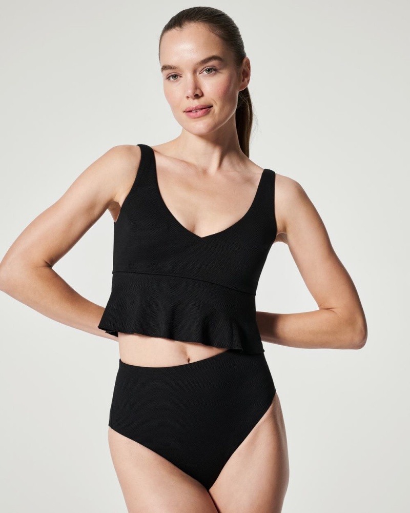 Plavky Spanx Pique Longline Flounce Swim Top Černé | 5429631-MG