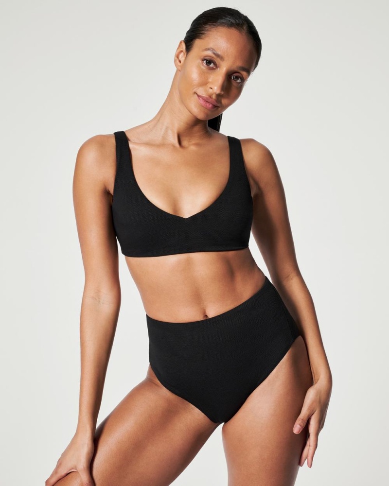 Plavky Spanx Pique Plunge Bikiny Top Černé | 5096731-DV