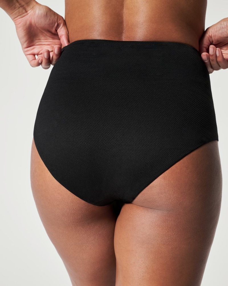 Plavky Spanx Pique Shaping High Rise Swim Bottom Černé | 4928056-TD