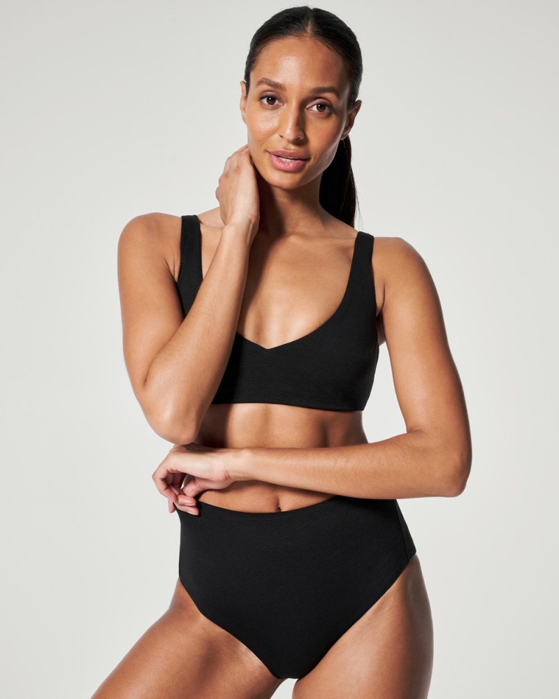 Plavky Spanx Pique Shaping High Rise Swim Bottom Černé | 4928056-TD