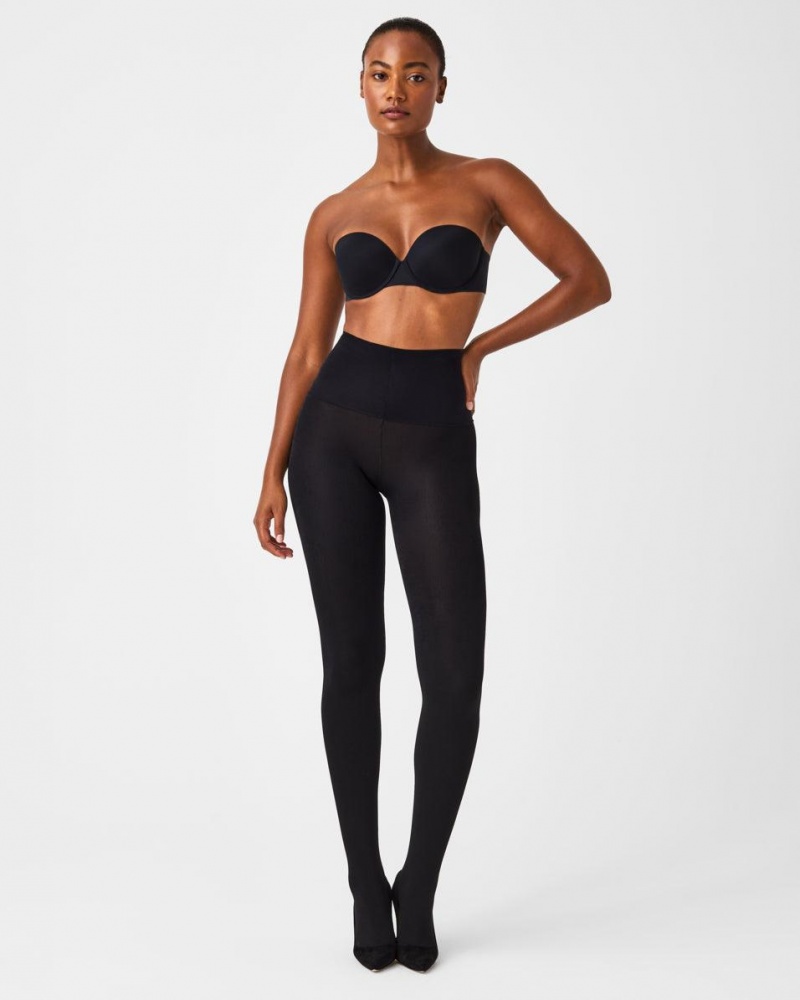 Punčocháče Spanx Plush Tummy Shaping Tights Černé | 9682345-DK