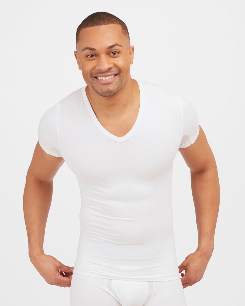 Spodní košile Spanx Sculpt Bavlněné V-Neck Bílé | 5923741-EG