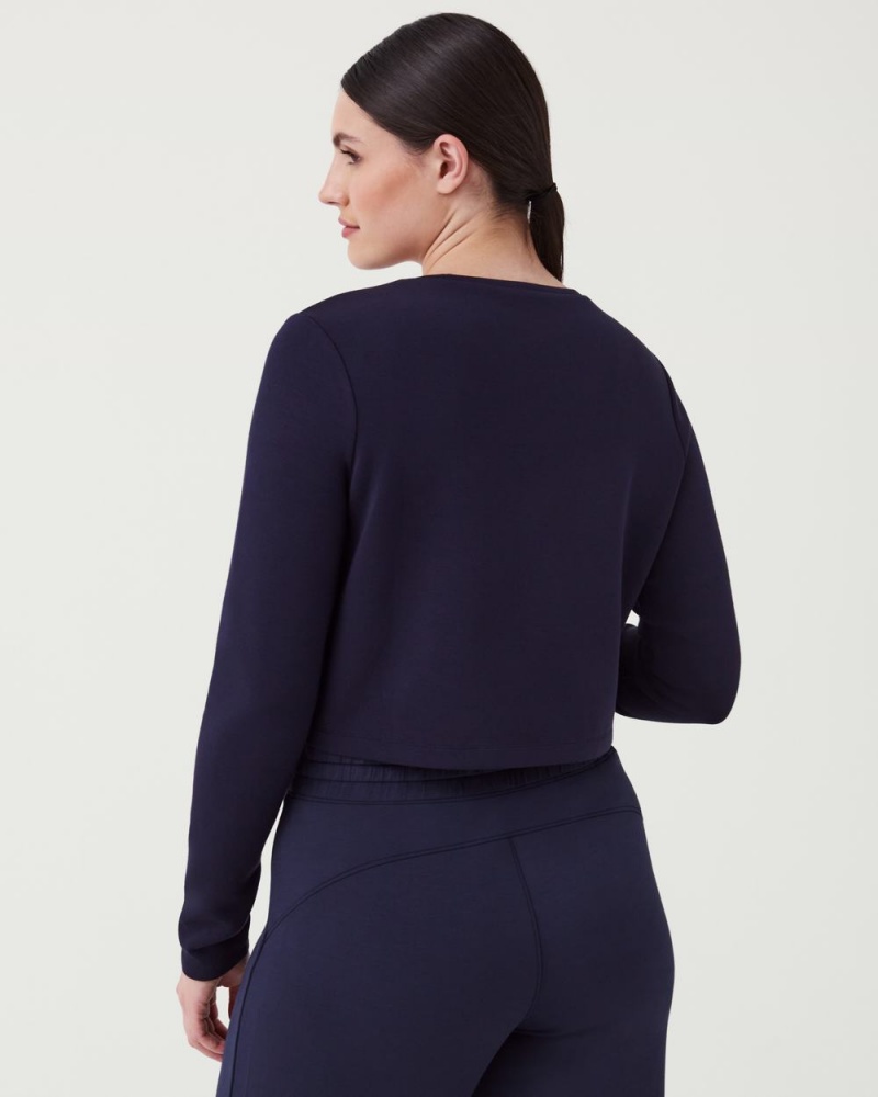 Topy Spanx AirEssentials Cropped Long Sleeve Tmavě Blankyt | 7816235-VW