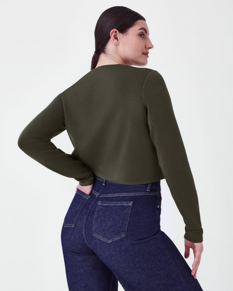 Topy Spanx AirEssentials Cropped Long Sleeve Olivy Zelené | 2470358-KD