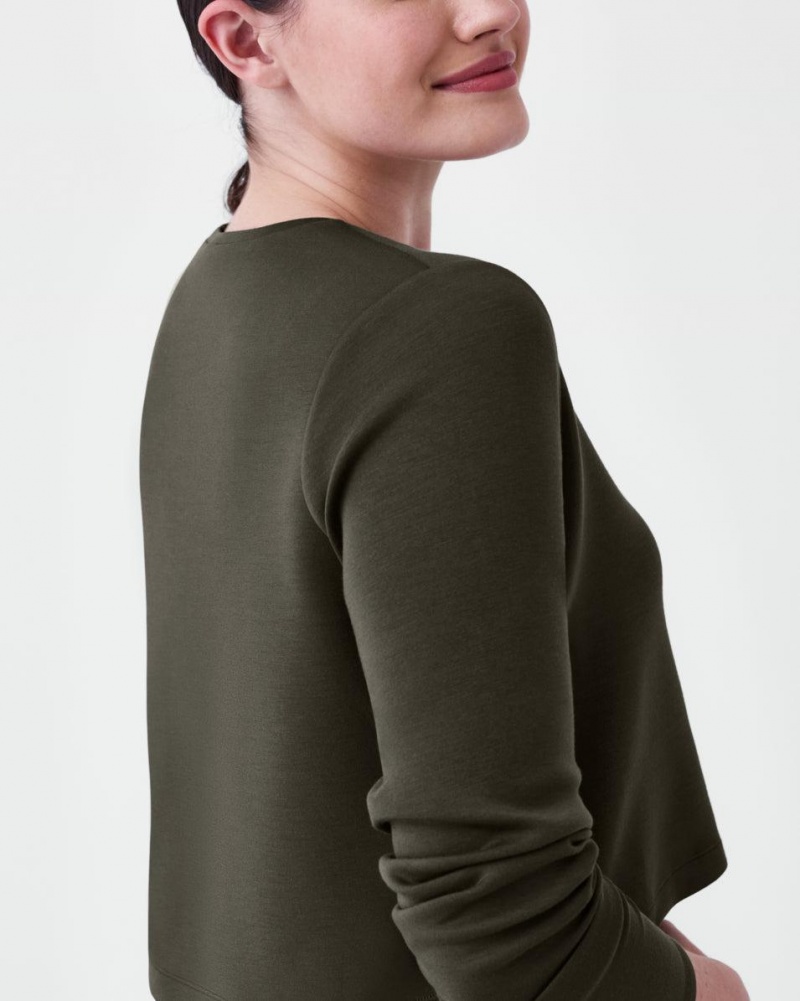 Topy Spanx AirEssentials Cropped Long Sleeve Olivy Zelené | 2470358-KD