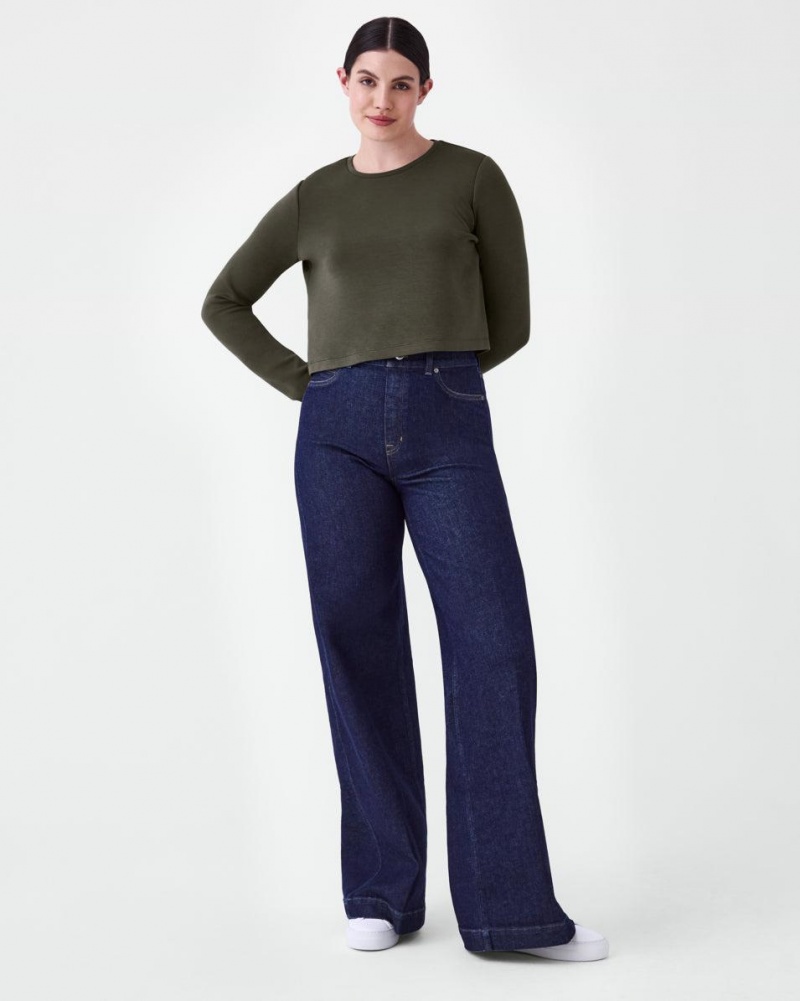 Topy Spanx AirEssentials Cropped Long Sleeve Olivy Zelené | 2470358-KD