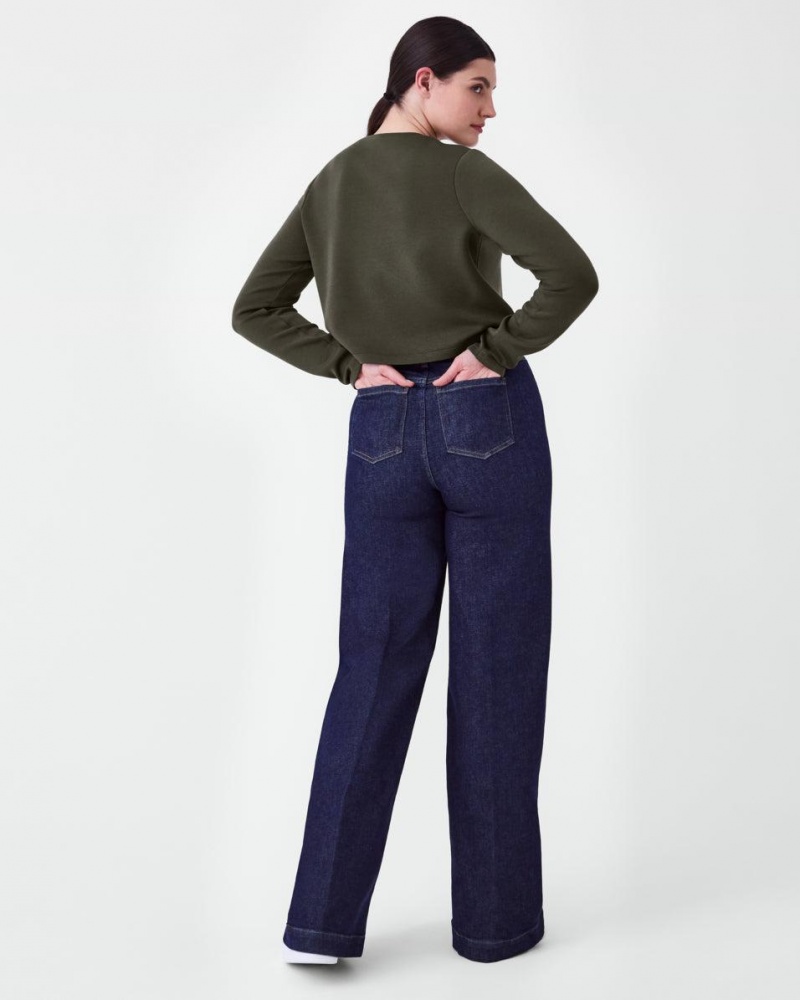 Topy Spanx AirEssentials Cropped Long Sleeve Olivy Zelené | 2470358-KD