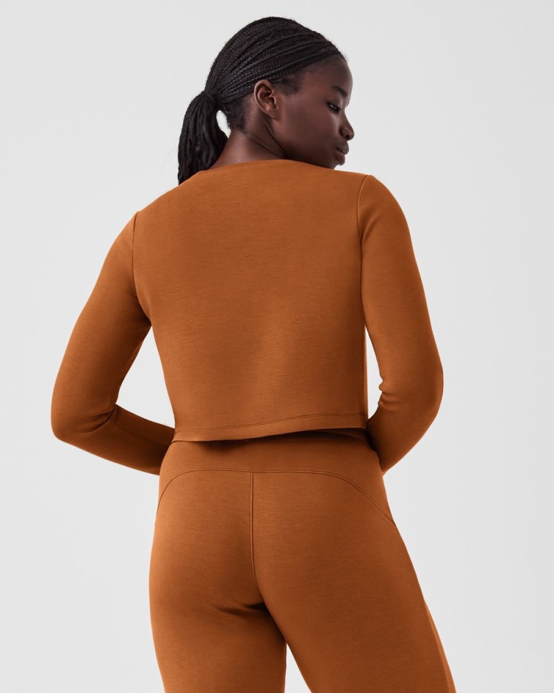 Topy Spanx AirEssentials Cropped Long Sleeve Hnědé | 5946208-BT