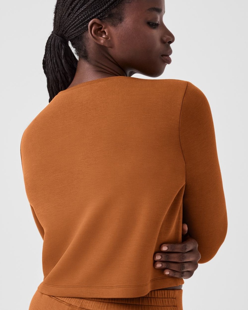 Topy Spanx AirEssentials Cropped Long Sleeve Hnědé | 5946208-BT