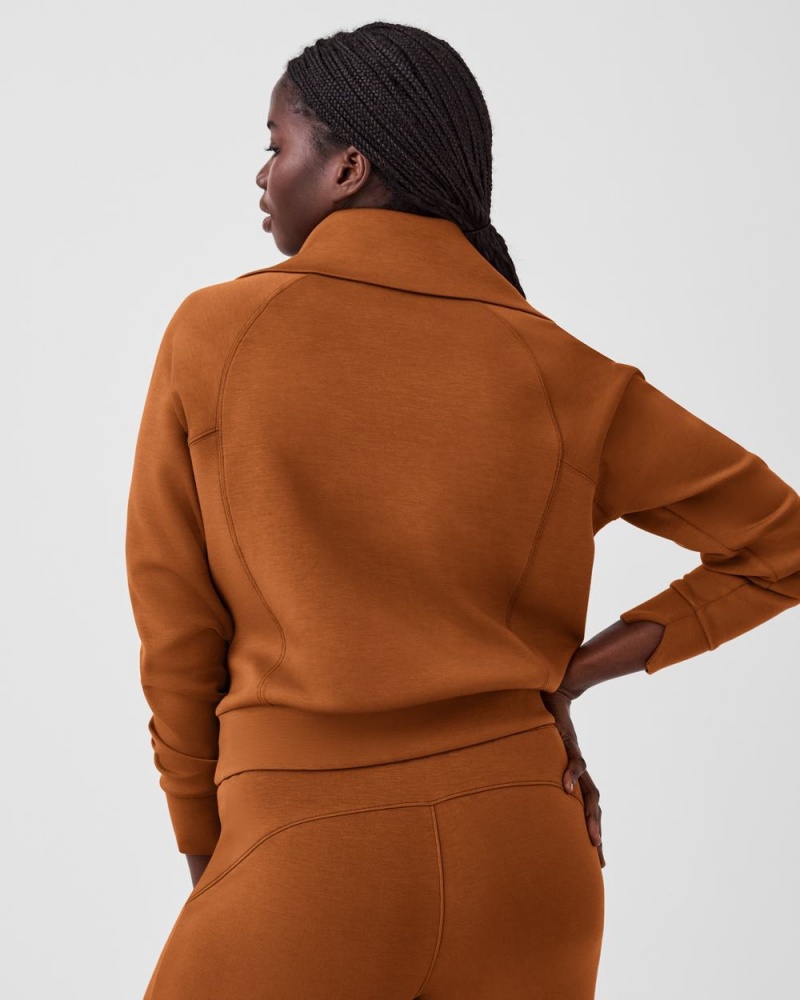 Topy Spanx AirEssentials Half Zip Hnědé | 7863952-ZF